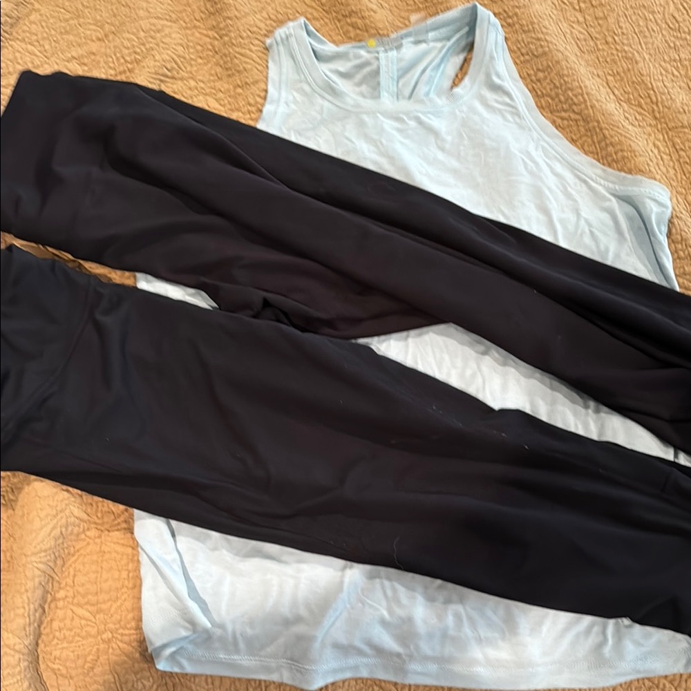 Zella Black Leggings Structured Classic Design 2 pair of leggings and 1 top
